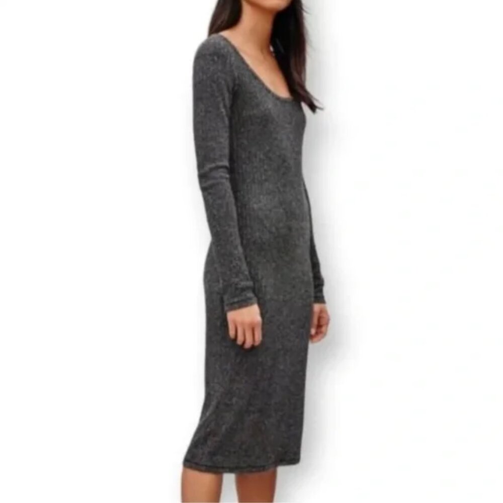 Aritzia Wilfred Free Ribbed Sweater Knit Brown Gray Taupe Long Sleeve Midi Dress